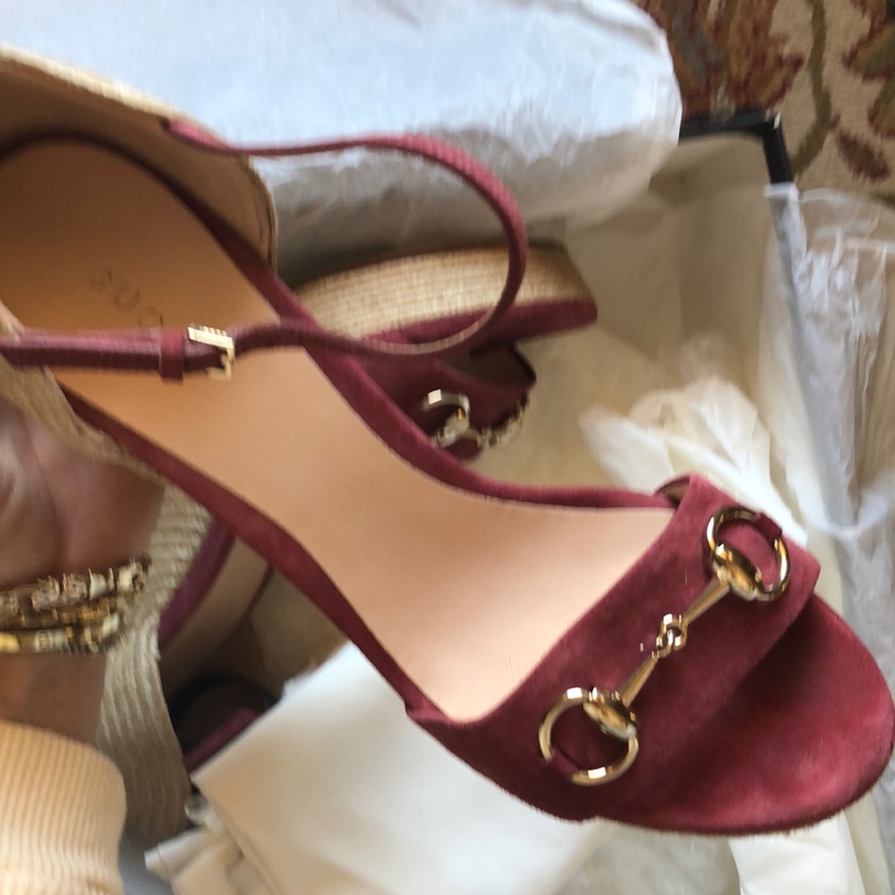 Authentic Gucci Red and Tan Wedge Sandals - Picture 2 of 4